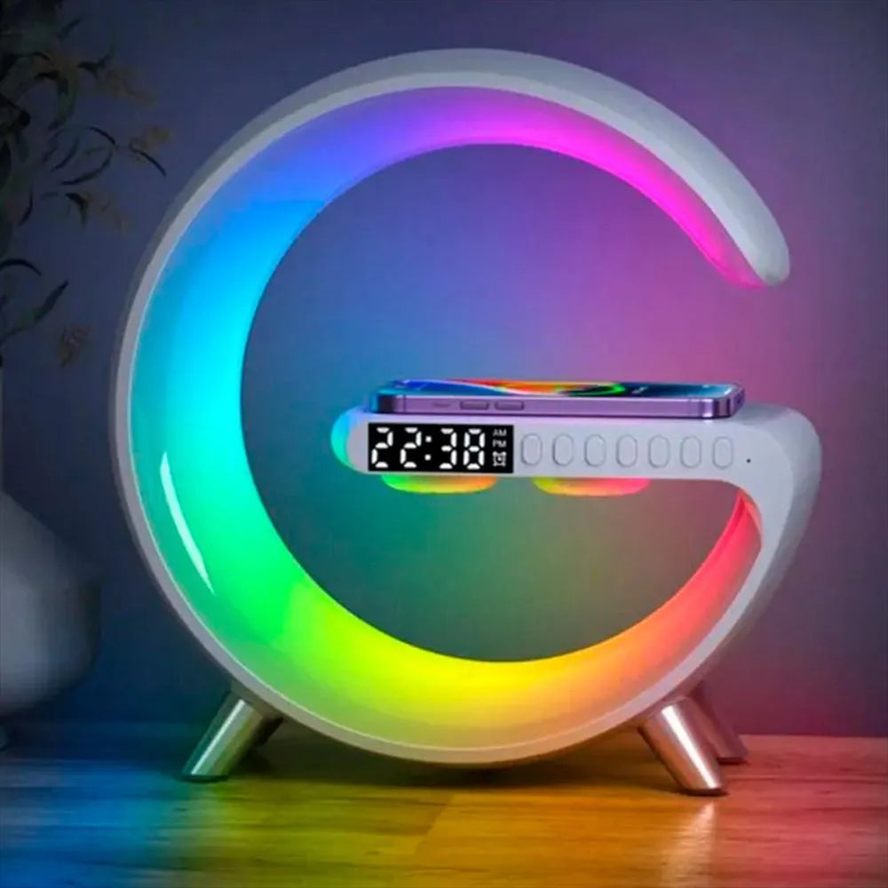Lámpara parlante Multifuncional con luz led, reloj y carga inalámbrica🔥😊